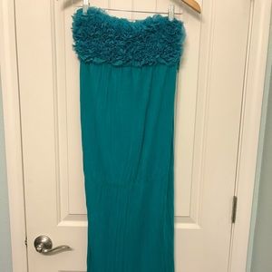 Aqua strapless maxi dress